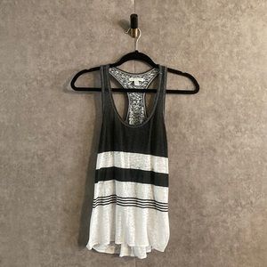 American Eagle Outfitters White & Grey Cotton Blend Tank Top Racerback